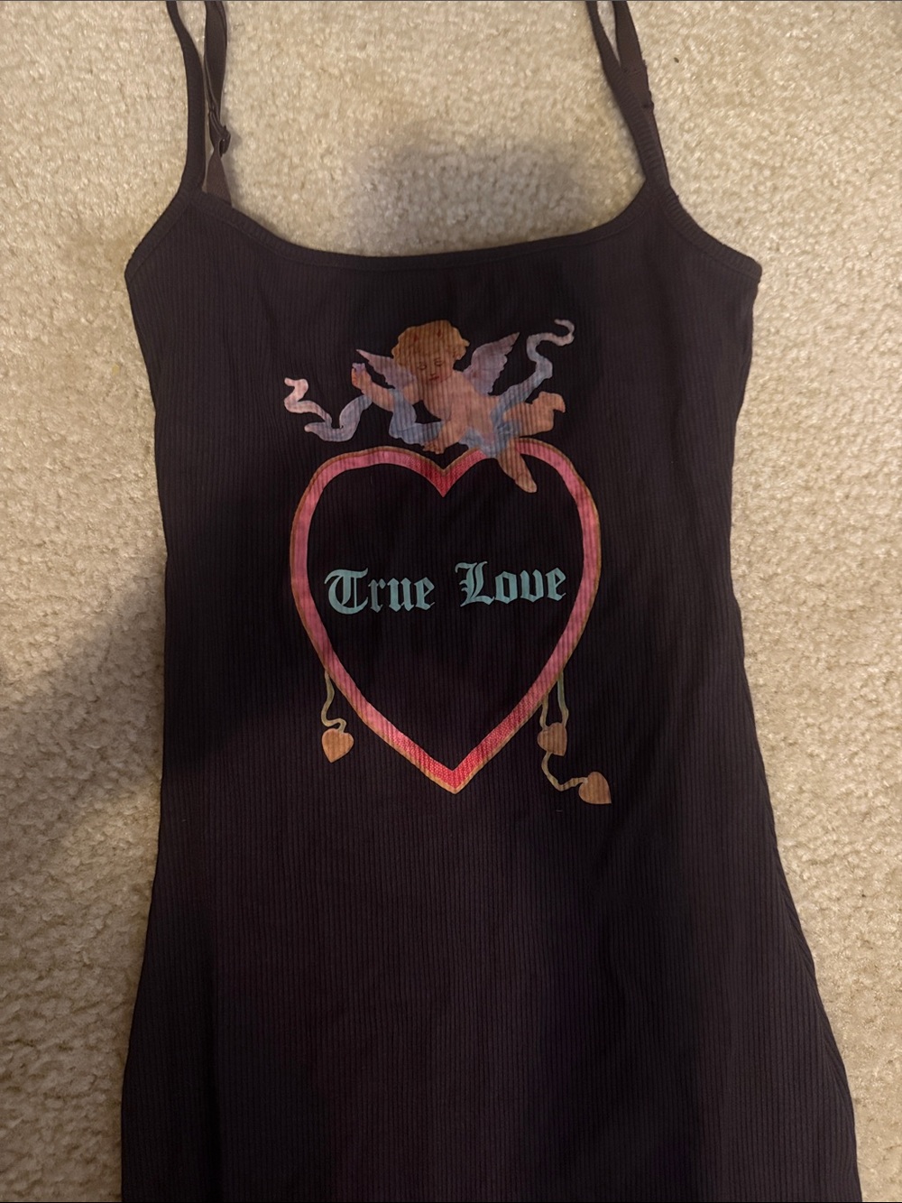 Boys Lie Dark Plum Ribbed Tank with Cherub Heart Graphic